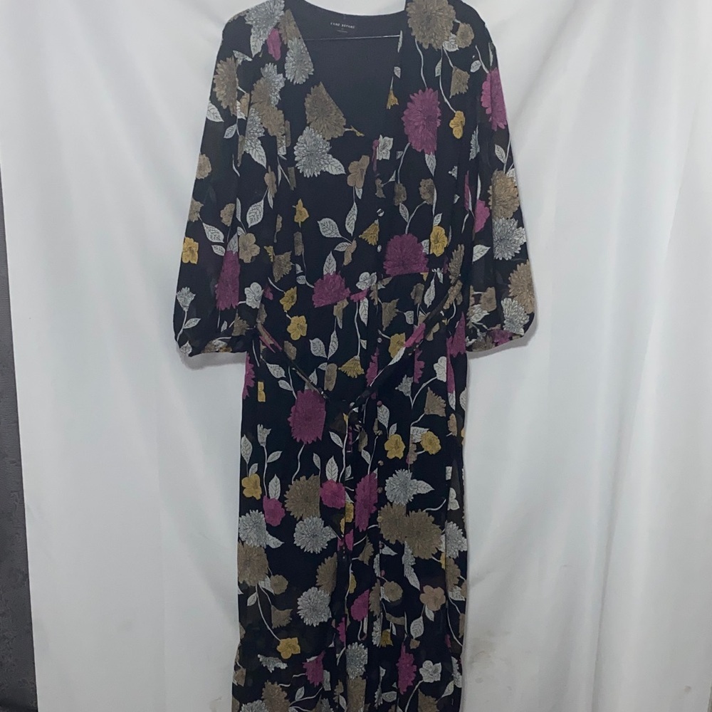 LANE BRYANTSIZE‎ 24 SOFT FLOWY BLACK FLORAL PRINT SHEER  LINED DRESS RUFFLED HEM